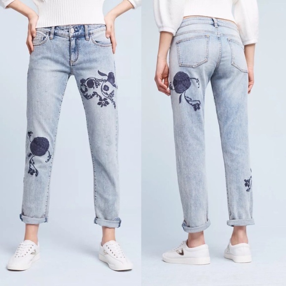 Anthropologie Pilcro & Letterpress Hyphen Embroidered Jeans